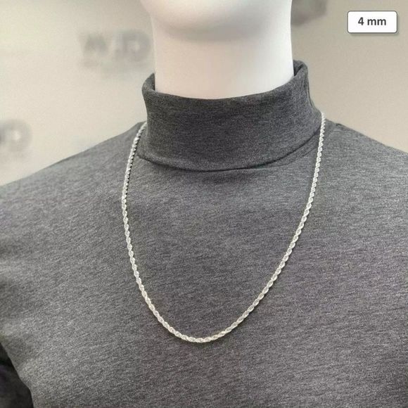 New 14K Real White Gold 4mm 30” Rope Chain - Picture 3 of 4